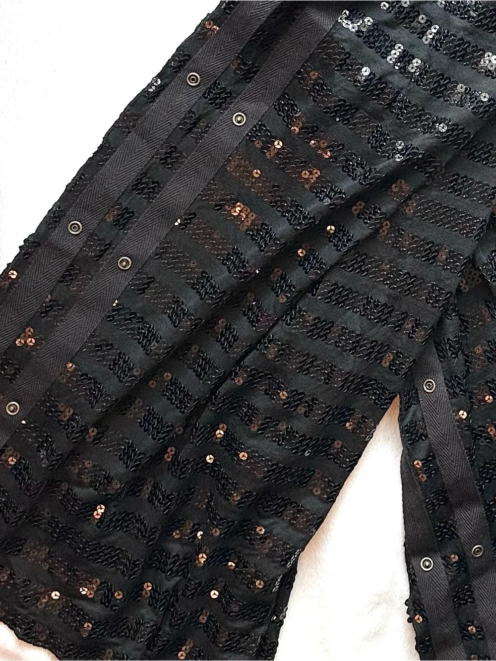 Free People Black Sequin Stripe Long Scarf 20”x70” Snap details Glam Boho New